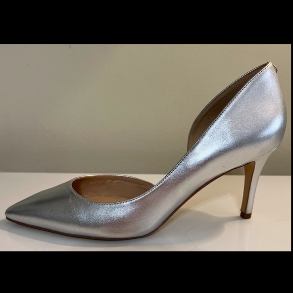 SAM EDELMAN Teresa Slip On Shoe Heel Leather 3” Silver Party 6.5 US. - Picture 6 of 10
